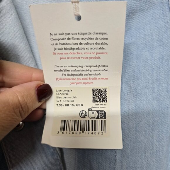 Sézane Womens Clarine Light Denim Button Down Maxi Skirt Sz 38/6 NWT - Picture 5 of 13